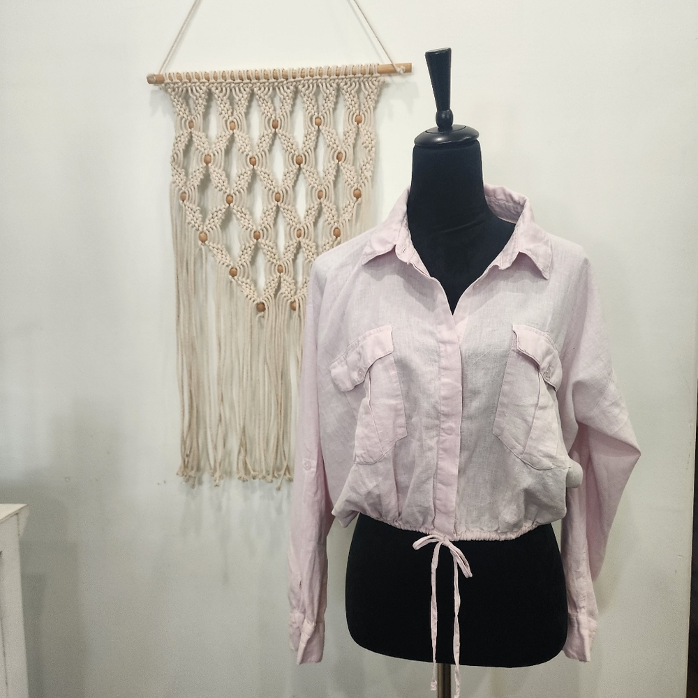 [ YOUNG FABOULUS & BROKE] womens size Large,Linen sift pink button up shirt/ jac